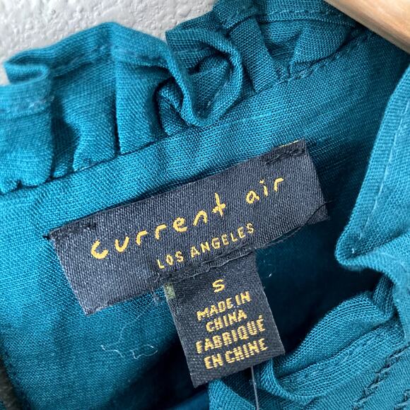 Current Air NEW Embroidered Ruffle Yoke Puff Sleeve Top - Green - Small - Picture 4 of 9